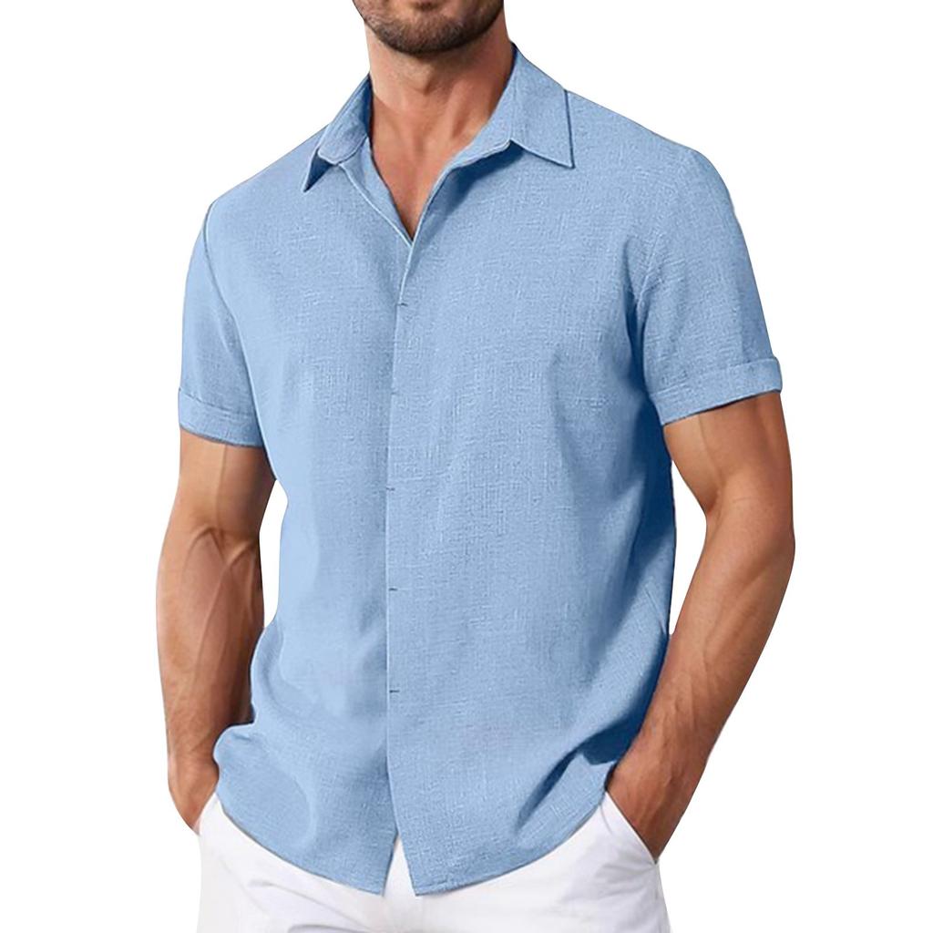 Men's Summer Solid Color Lapel Short-Sleeved Shirt Men's Casual Fashion Short-Sleeved Shirt