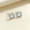 Womens Light Luxury Four Leaf Clover Inlaid Zircon Full Diamond Stud Earrings Jewelry