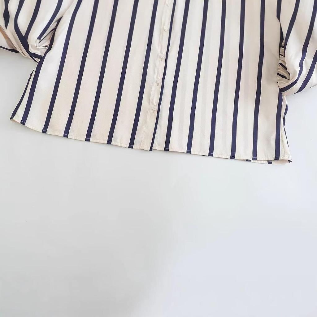 Spring 2025 Women's European & American Style Loose Puff Sleeve Print Shirt