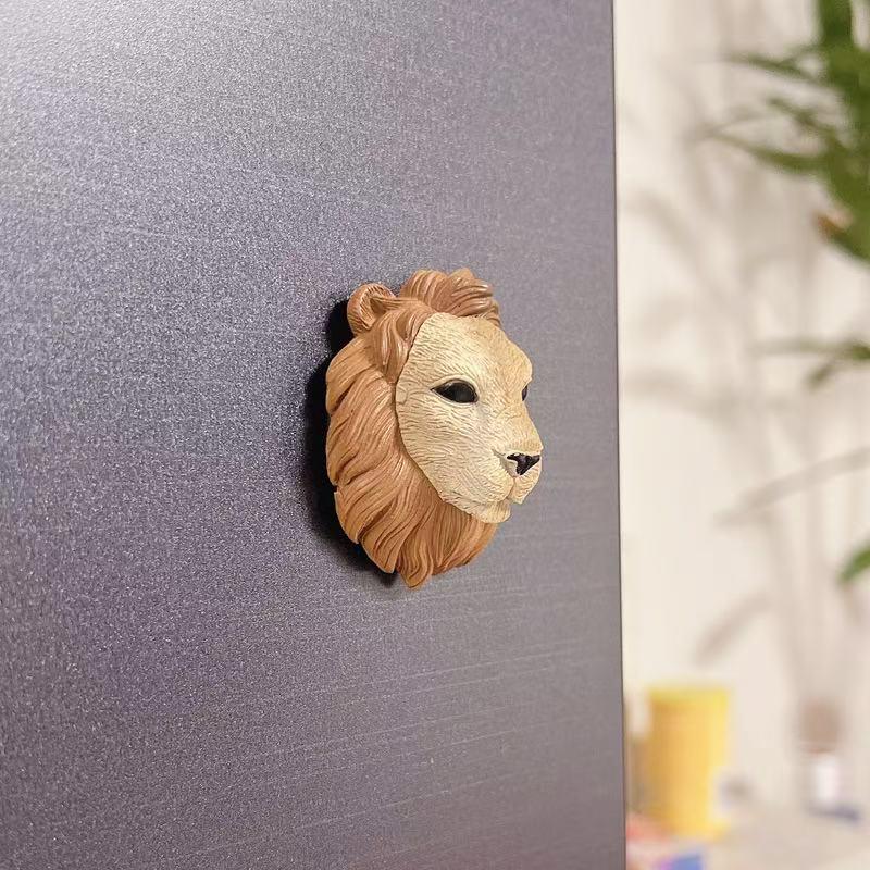 3D Cartoon Animal Head Magnets: Lion, Rhinoceros, Dog - Creative Refrigerator Decorations львиный