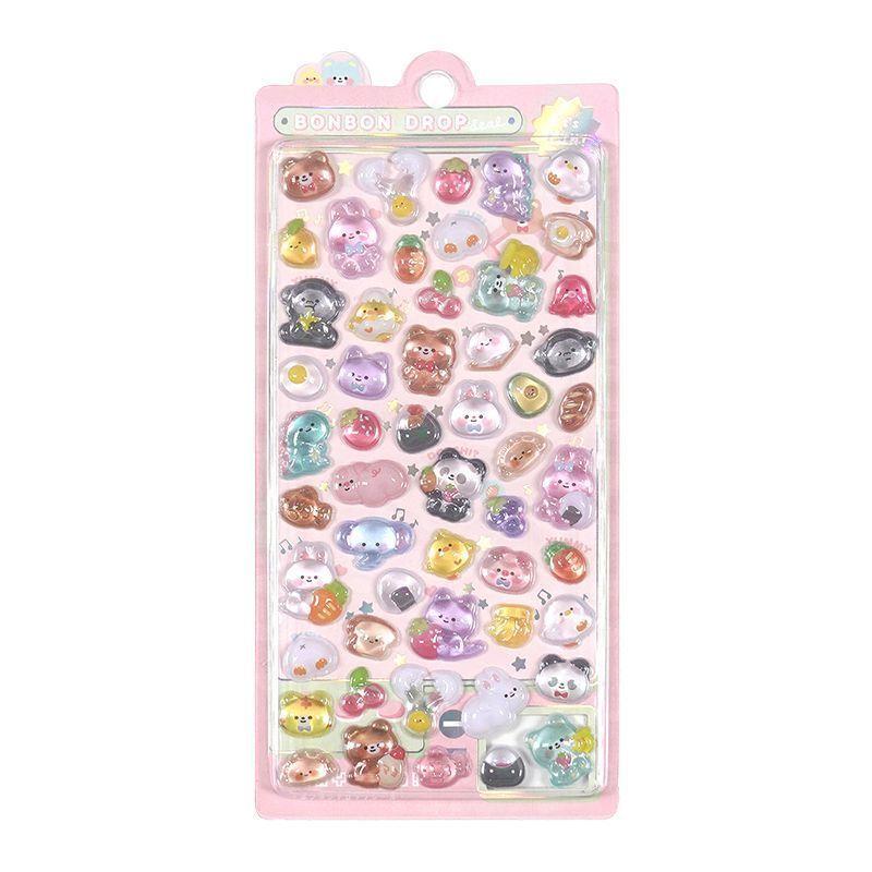 1pc/4pcs 3D Cartoon Crystal Embossed Stickers, Cute & Fun Planner-Style Stickers for DIY Phone Case Decoration,School Supplies