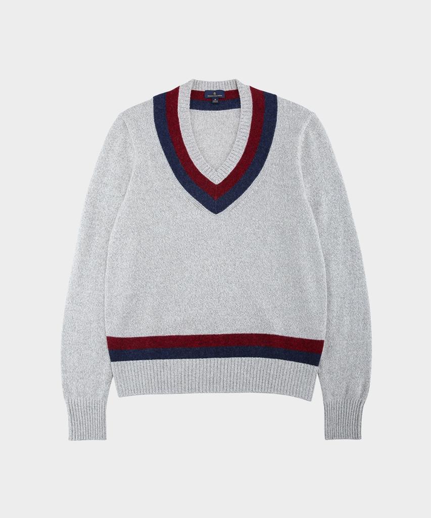 BROOKS BROTHERS Wool Blended Tennis V-Neck Sweater (Grey) (Bbwnmf1057Wdw)