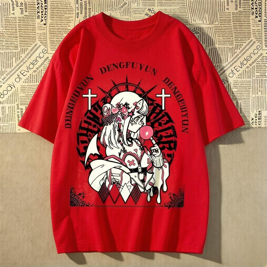 

Japanesestyle Anime Character Themed Brandprint Shortsleeved Tshirt for Women and Unisex Suitable for Summer for Couples 4XL