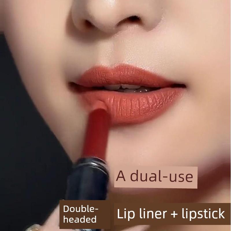 Double-Headed Lip Liner Lipstick No Stain on Cup Not Easy to Fade Cinnamon Milk Tea Plain Nude Brown White Official Authentic Products