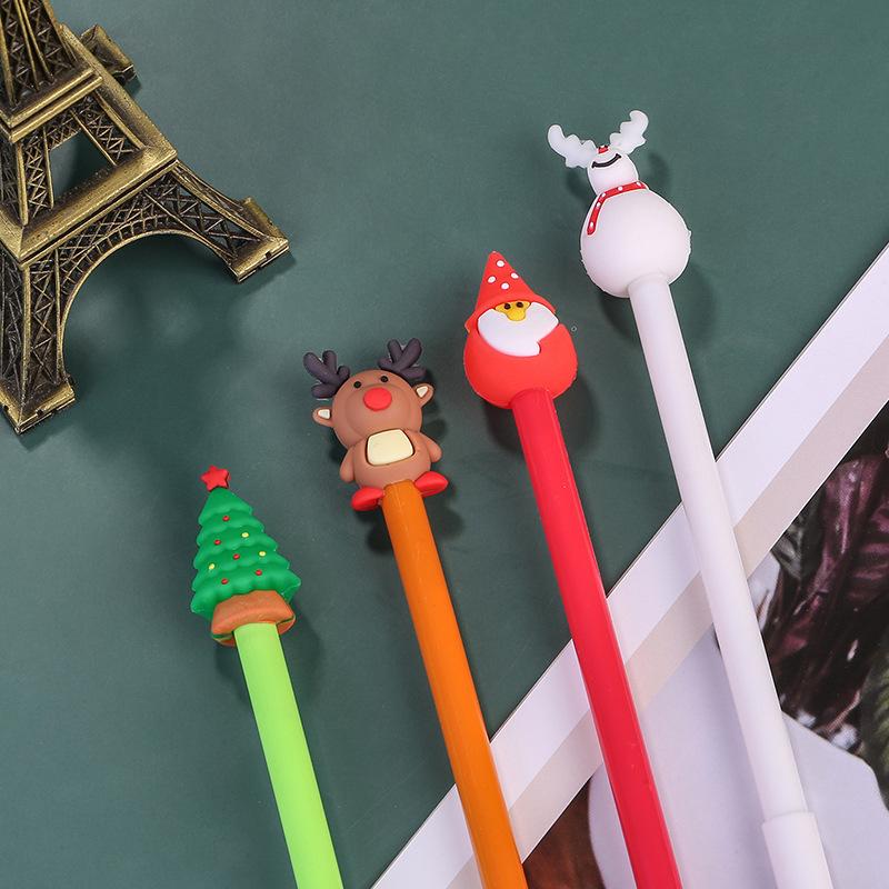 8/20 PCS Christmas Gel Ink Pen Novelty Christmas Cartoon Characters Reindeer Santa Claus Stick 0.5mm Black Ink Fun Party Birthday Gifts Back To School