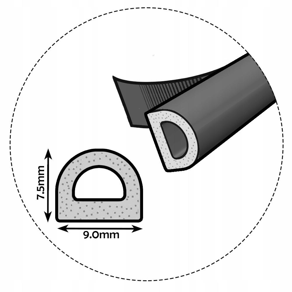 Self-adhesive door window seal D9x7.5mm BLACK