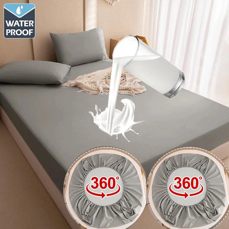 2PCS Waterproof Fitted Bed Sheet With 360 Elastic Band Mattress protector Cover Bedspreads for Single Double King Queen Size Bedsheet