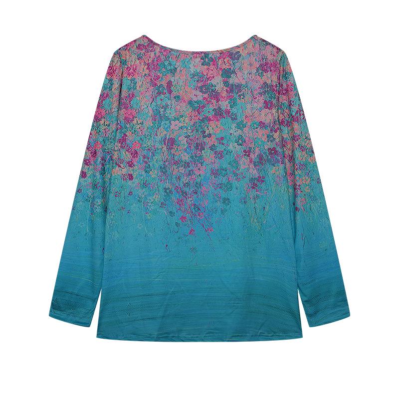 2023 Women's Floral V-neck Zipper Long Sleeve Top