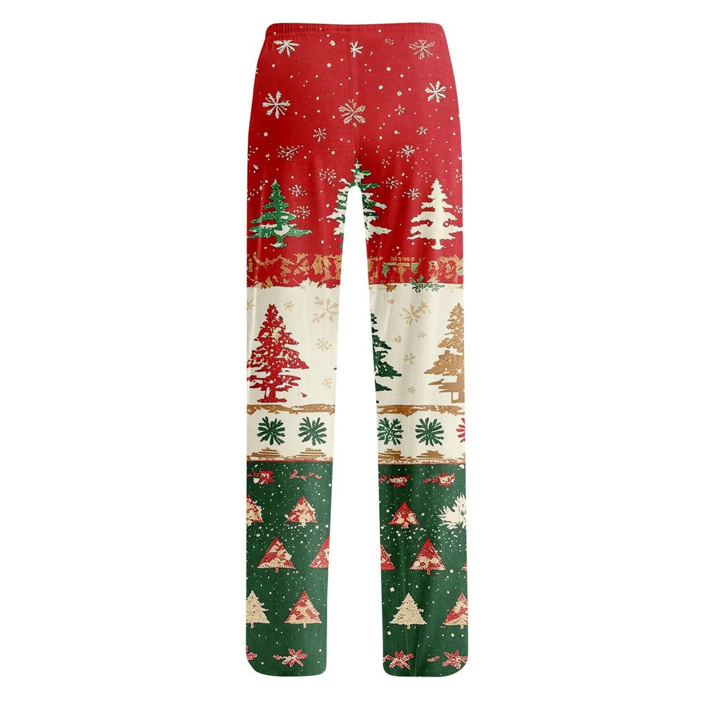 Women's Christmas Print Casual Pants with No Pockets for Holiday Lounging