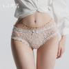Women's Sheer Mesh Heart Flocked Cutout Low Rise Briefs