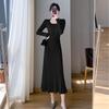 Korean Style Women's Long Over-the-Knee Sweater Dress with Fishtail Hem for Autumn/Winter