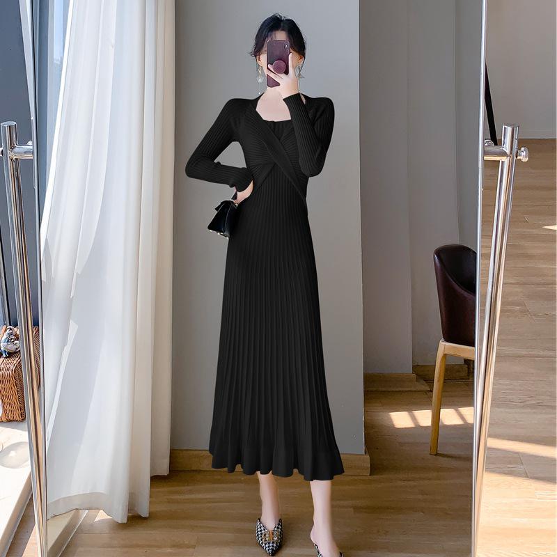 Korean Style Women's Long Over-the-Knee Sweater Dress with Fishtail Hem for Autumn/Winter