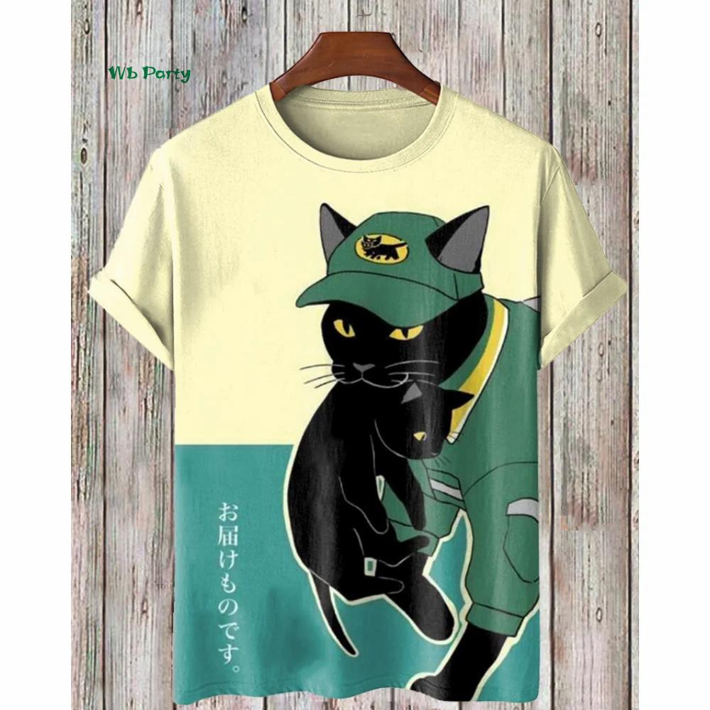 Funny Cat and Coffee Printed T-Shirts Casual Short Sleeve Hip Hop Street O Neck Top Summer Oversized Men's T-shirts