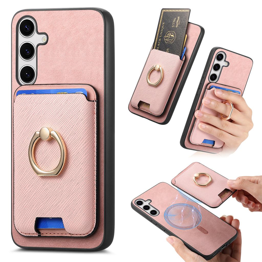 For Samsung Galaxy S25 Magnetic Case Detachable Card Bag Leather Back Cover with Kickstand