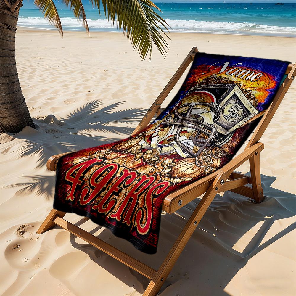 San Francisco 49ers Helmet Artwork Customize Your Name Beach Towel High Absorbency & Quick-Dry Suitable for Swimming Gym Camping Yoga Vacation