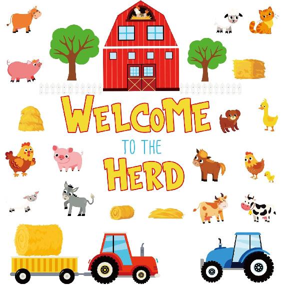 Tenceur 89 Pcs Farm Bulletin Board Cutouts Farm Animals Classroom Decoration Welcome to The Herd Bulletin Board Set Back to School Kids Educational