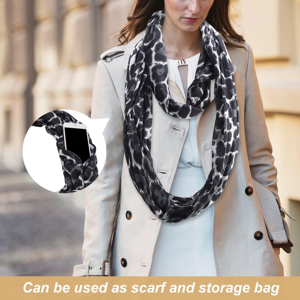 Reusable Loop Scarf Storage Bag with Zipper for Wallet Pocket Passport(Silver)