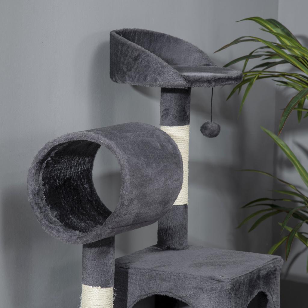 Cat Tree with Cat Scratching Post, Cat House, Hammock, Bed, Tunnel and Ball, 48x48x125 cm, Dark Grey