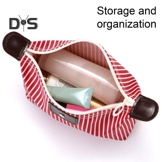 Striped Cosmetic Bag Waterproof Foldable Large Capacity Zipper Closure Dumpling Shape Portable Makeup Organizer for Travel Home Storage