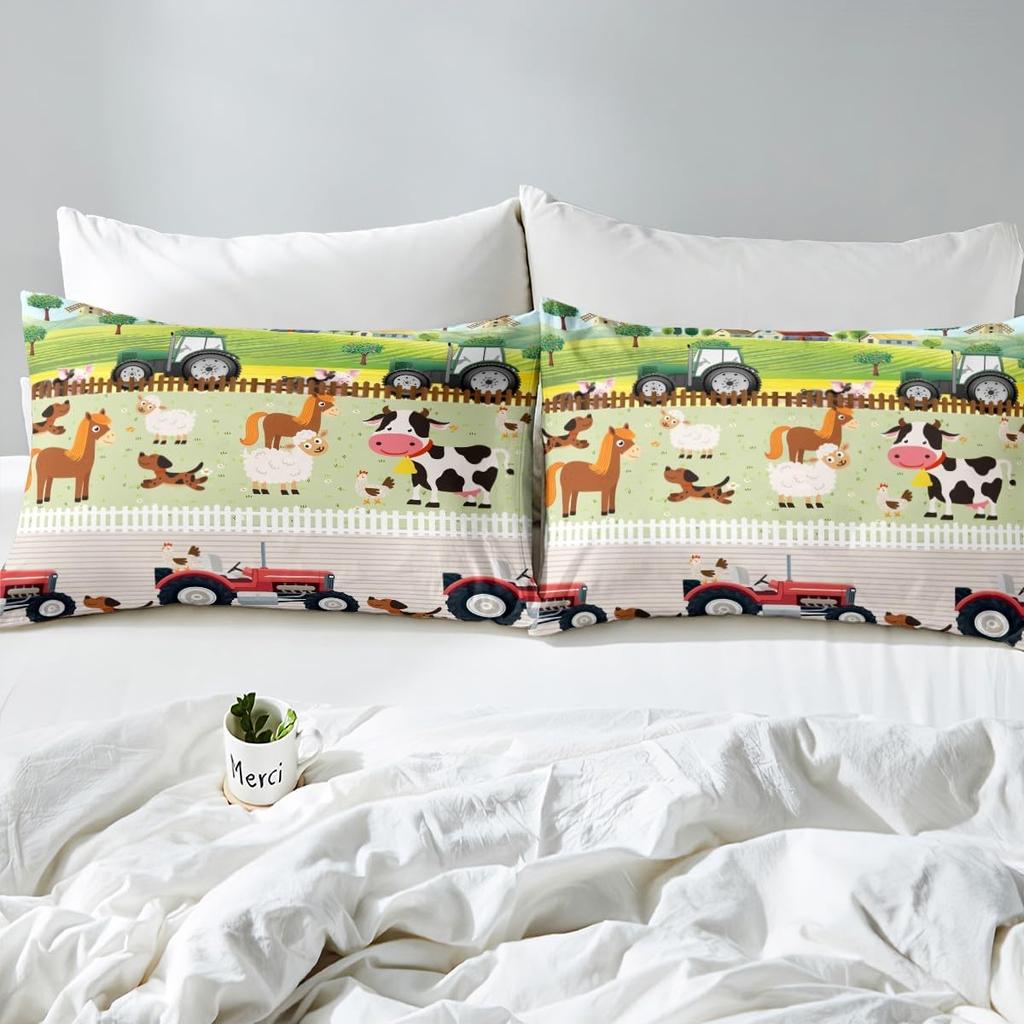Set Biancheria da Letto Trattore per Bambini Culla Carino Cartone Animato Animali della Fattoria Copripiumino Con 1 Federa Per Bambini Ragazzi Ragazze