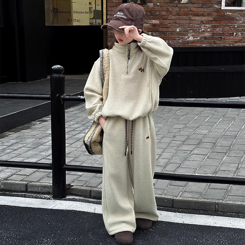 

Осень Весна Подростковая Одежда Детский Комплект Свободный Свитшот с Водолазкой и Принтом Собаки с Капюшоном + Брючный Костюм с Широкими Штанинами Спортивный Костюм 4 8 10 12 14 Лет 110