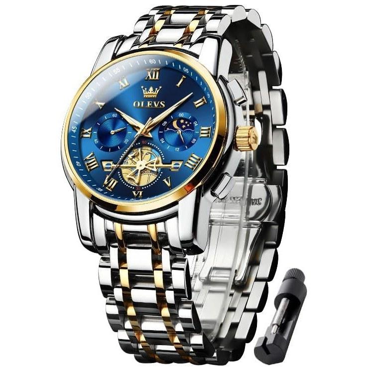 OLEVS Wristwatch Mens Stylish Chronograph Watch Business Popular Brand Large Easy-to-read Analog Waterproof Quartz Blue