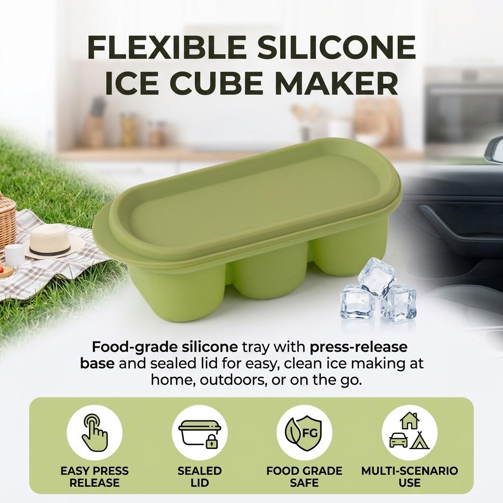Food Grade Silicone Ice Tray With Lid And Press Release For Home Use