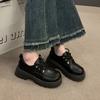 British Platform Heightening Retro Lace-up Single Shoes Brown Round Head College Style Small Leather Shoes Women's 2024 New Autumn and Winter