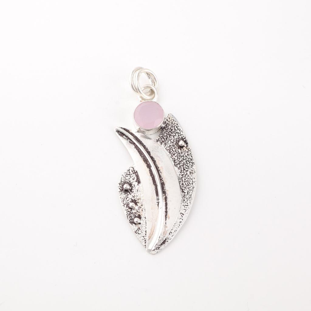Rose Chalcedony Gemstone 925 Sterling Silver Jewelry Handmade Antique Pendant PP-36-15