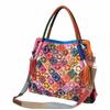 Neue Damenhandtasche aus echtem Leder, groß, Schulter- und Umhängetasche, mit Blumen-Patchwork