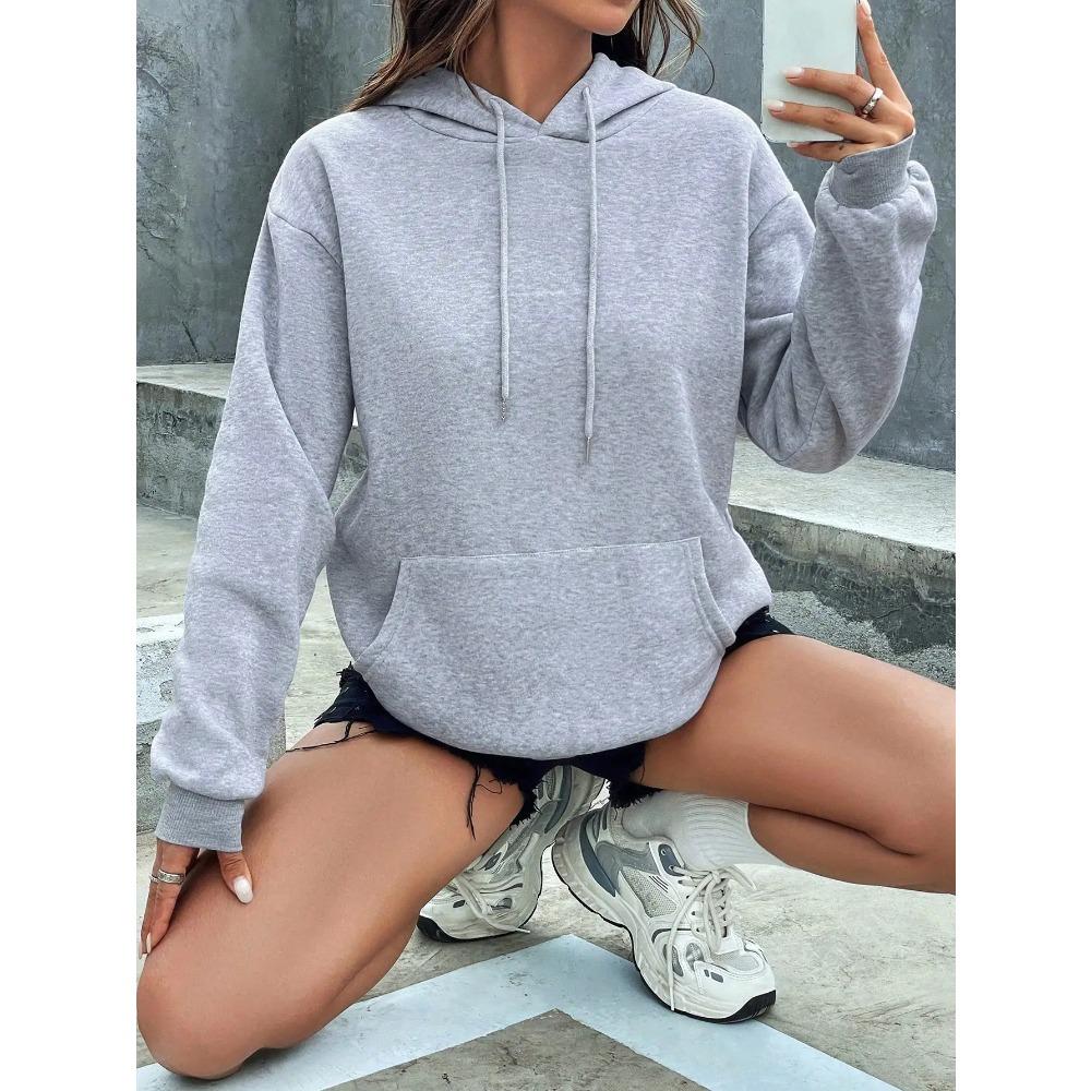 Solid Color Casual Hoodie For Female Pocket Creative Hoody All-Match Street Clothes Womens Fleece Unisex Pullovers
