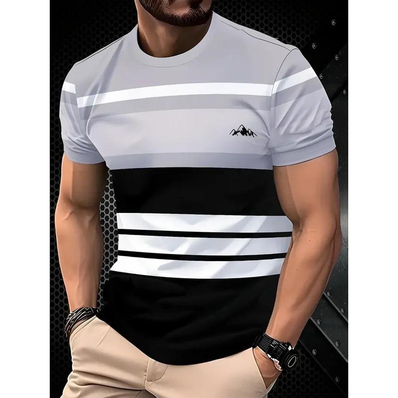 Sommer-Klassiker Herren-T-Shirt: Outdoor-Rundhals-Kurzarmtop mit Streifenmuster, lockeres Streetwear-Herren-T-Shirt mit zusätzlichem