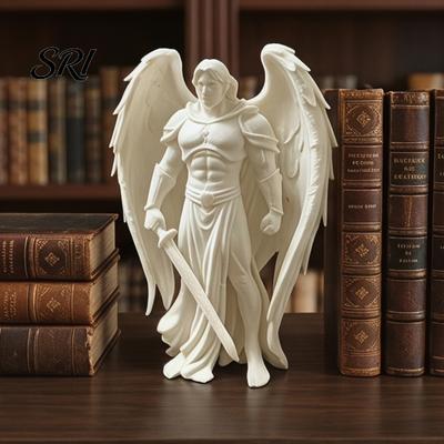 3D Printed Angel Figurine Winged Male Statue White Stable Base Desktop Sculpture Warrior for Home Office Desk Shelf Decor Gift Ornament Miniature