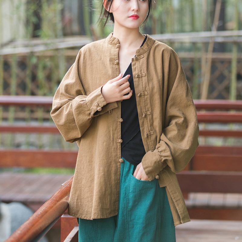 Women Chinese Traditional Tang Suit Linen Zen Tea Hanfu Women Tai Chi Kung Fu Tops Vintage Cotton Womens Clothing