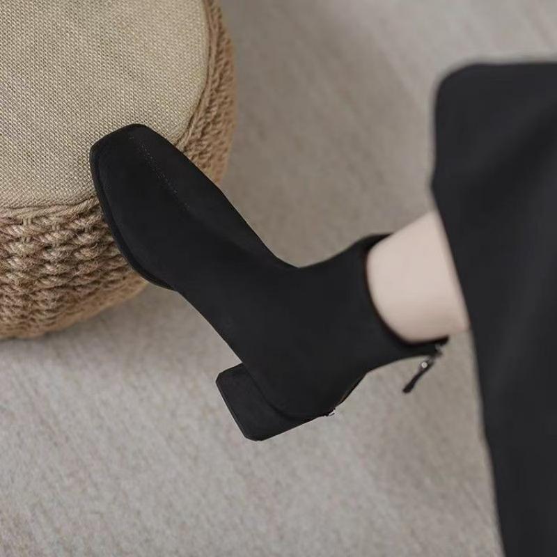 New Women's British Style Pointed Ankle Boots - Chunky Heel Booties, Versatile Fall/Winter Office Boots