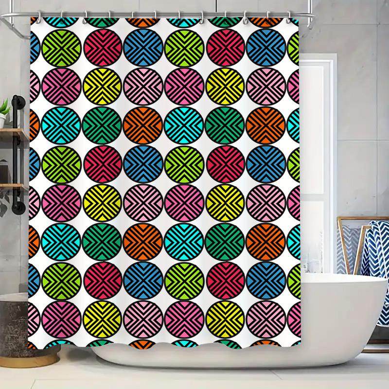 

Vibrant Geometric Circles: Colorful Pattern Shower Curtain For A Modern And Energetic Bathroom Dcor W60H190(CM)-1 Pcs