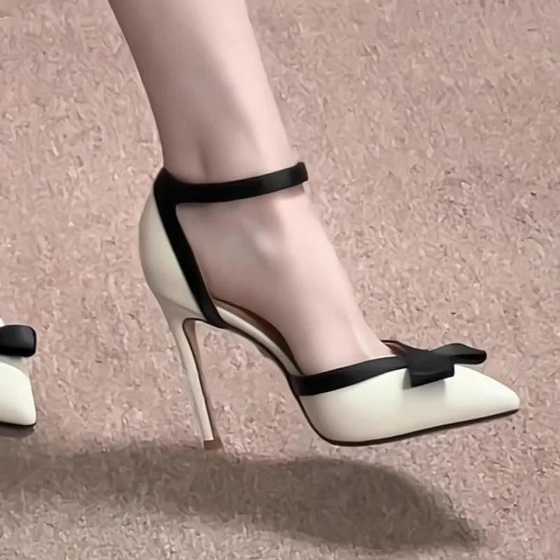 Xiaoxiangfeng Bow High Heels Women's 2025 Summer New French Temperament Buckle Strap Baotou Sandals