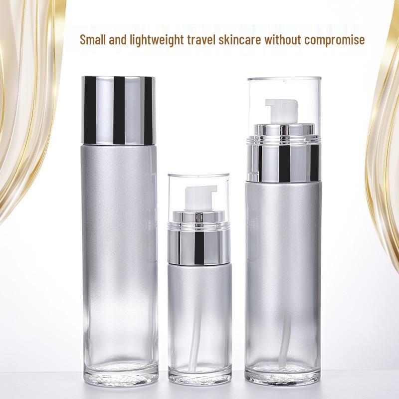 Travel-Size Gradient Silver-Gray Cosmetic Bottles Set