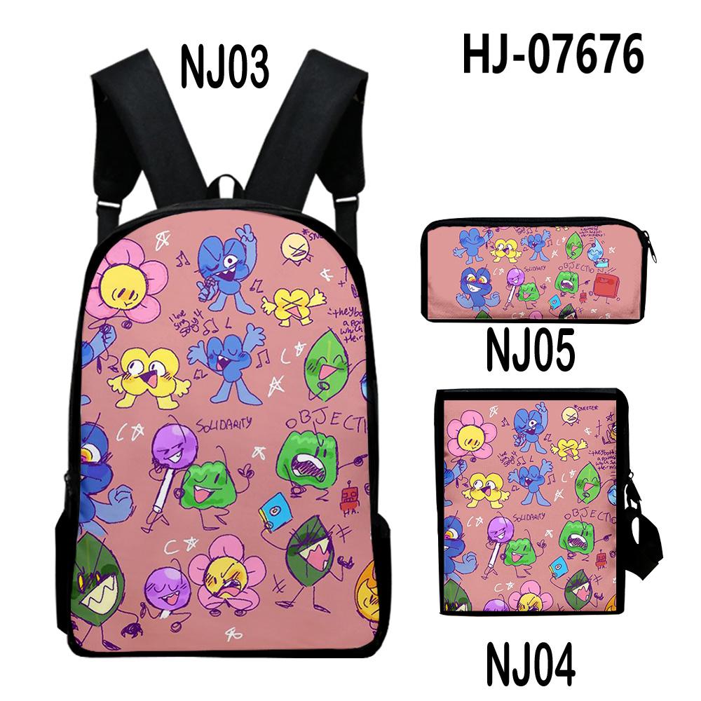 Ensemble de 3 sacs à dos Jacknjellify Battle for Dream Island : sacs bandoulière, sac à dos de jour, sac à fermeture éclair pour étudiant, trousse originale