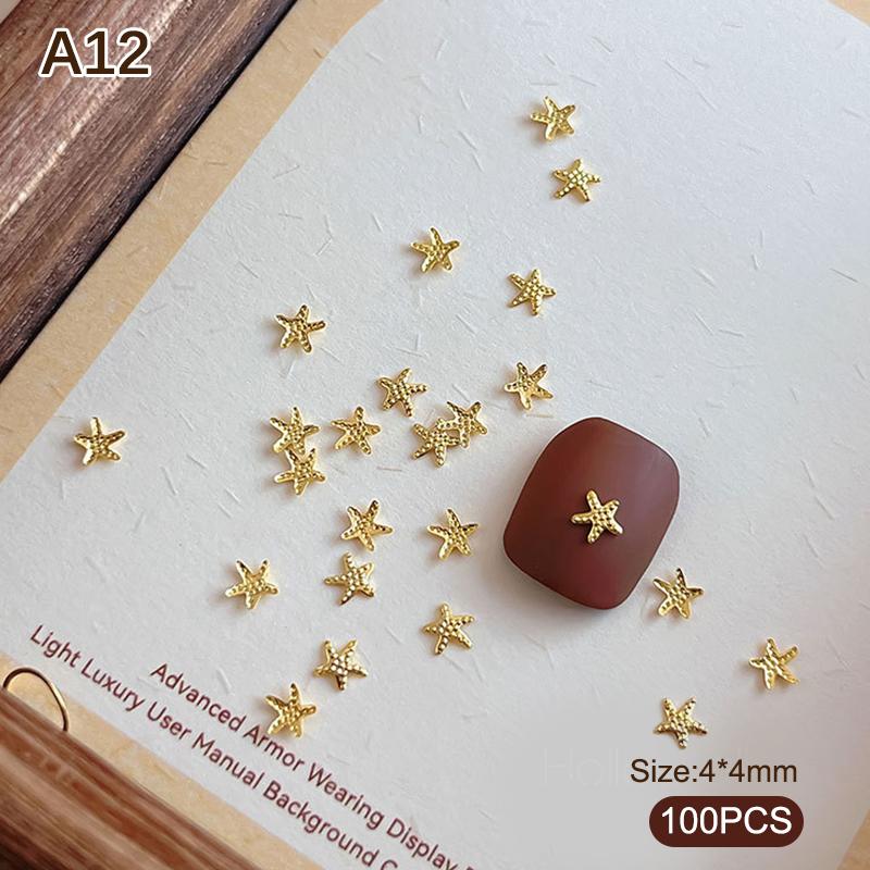 100pcs Alloy Star/Moon 3d Nail Art Charms Gold Flatback Love/Cross/Geometric Nails Decorations Manicure Supplies