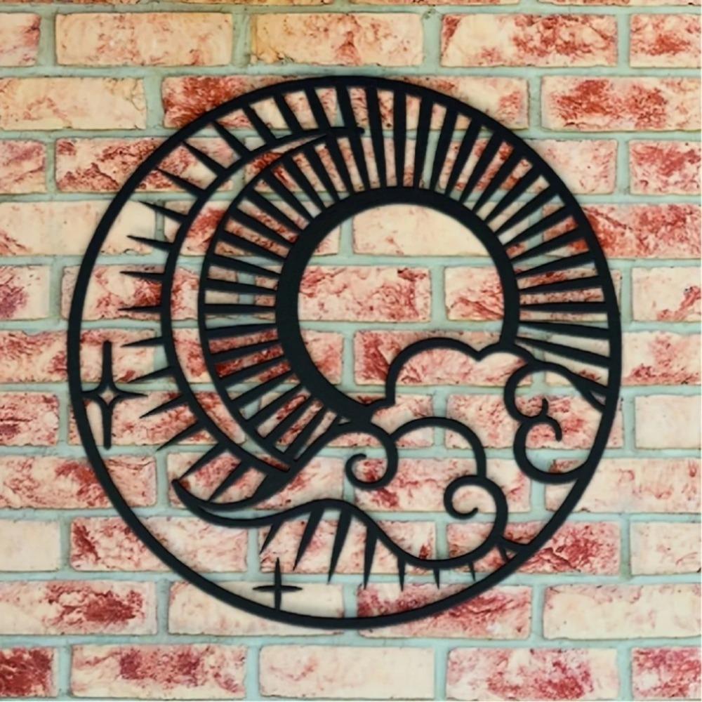 Metal Wall Art Sun Moon Stars Hooks Outdoor Garden Decor Gift