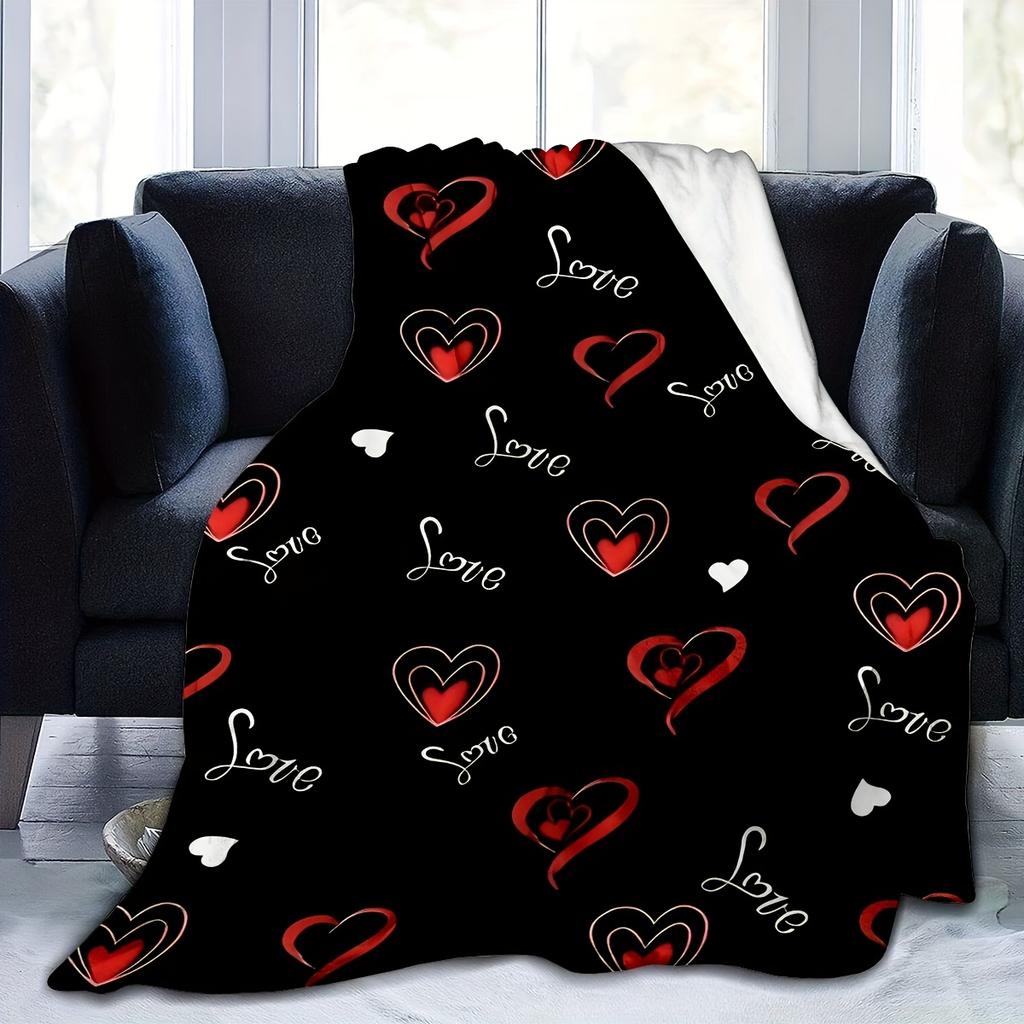 Black heart plaid blanket Valentine's Day plaid blanket soft and comfortable suitable for sofa bed outdoor birthday holiday gift
