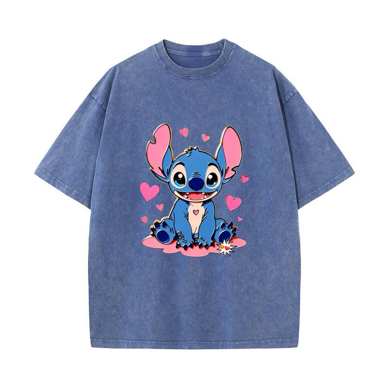 SX-38 MINISO 2026 Summer Vintage Wash Printed Pure Cotton Shoulder Style Men's and Women's Round Neck Short Sleeved Couple T-shirt