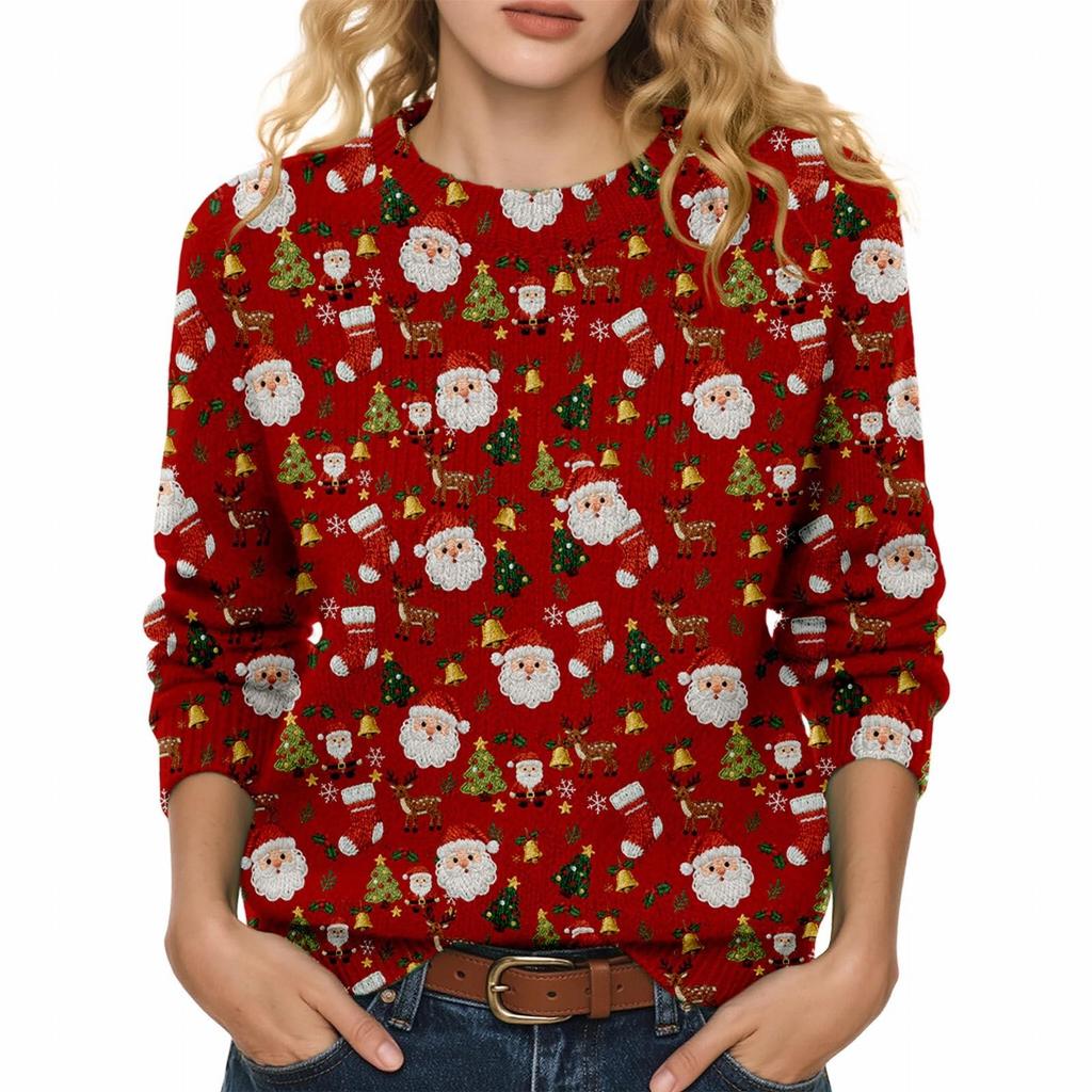 Women's Fashion Christmas Print Stylish Elegant Long Sleeve Top