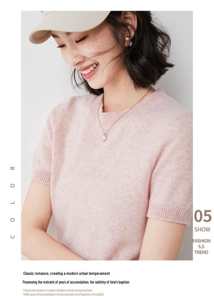 Autumn Women's Knitwear: Round Neck Short Sleeve Pullover Sweater