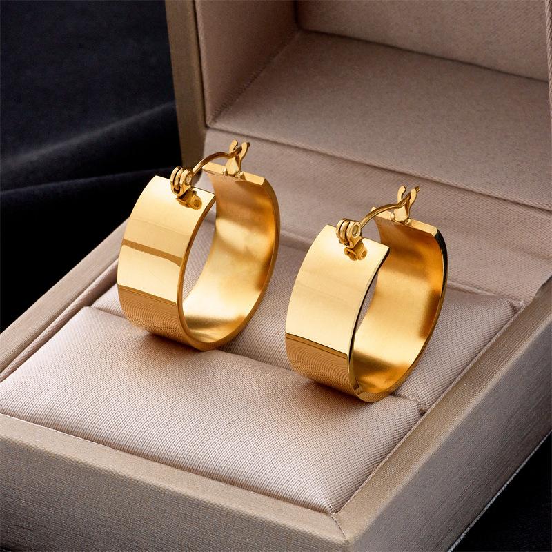 Gold Wide Band Hoop Earrings for Women