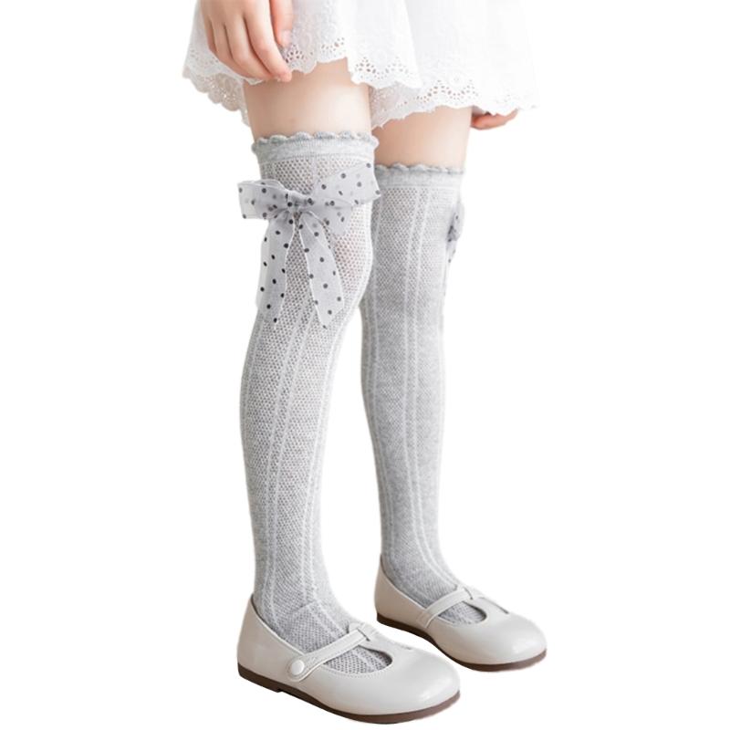 Süße Spitzenrüschen Baby Strümpfe Schleifen-Dekor Kinder Kniehoch Baumwolle Säuglinge Lange Schlauchsocken Stilvolle Strumpfwaren