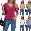Women's Fashion Casual Solid Color Print Short Sleeve V Neck Blouses & Shirts