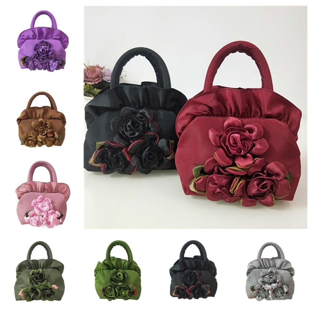 Satin Silk Hanfu Flower Drawstrings Bag Ruffle Small Purse Wallet Rose Flower Handbag  Ladies/Girls