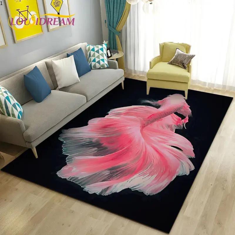3D Balık Altın Arowana Betta Balık Alan Kilim, Oturma Odası Yatak Odası Kanepe Paspas Dekor için Halı Kilim, Çocuk Oyun kaymaz Zemin Mat